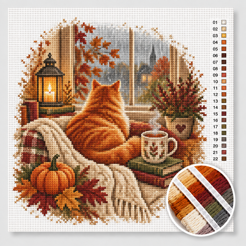 Cat on the Windowsill in the Rain — Cross Stitch Kit