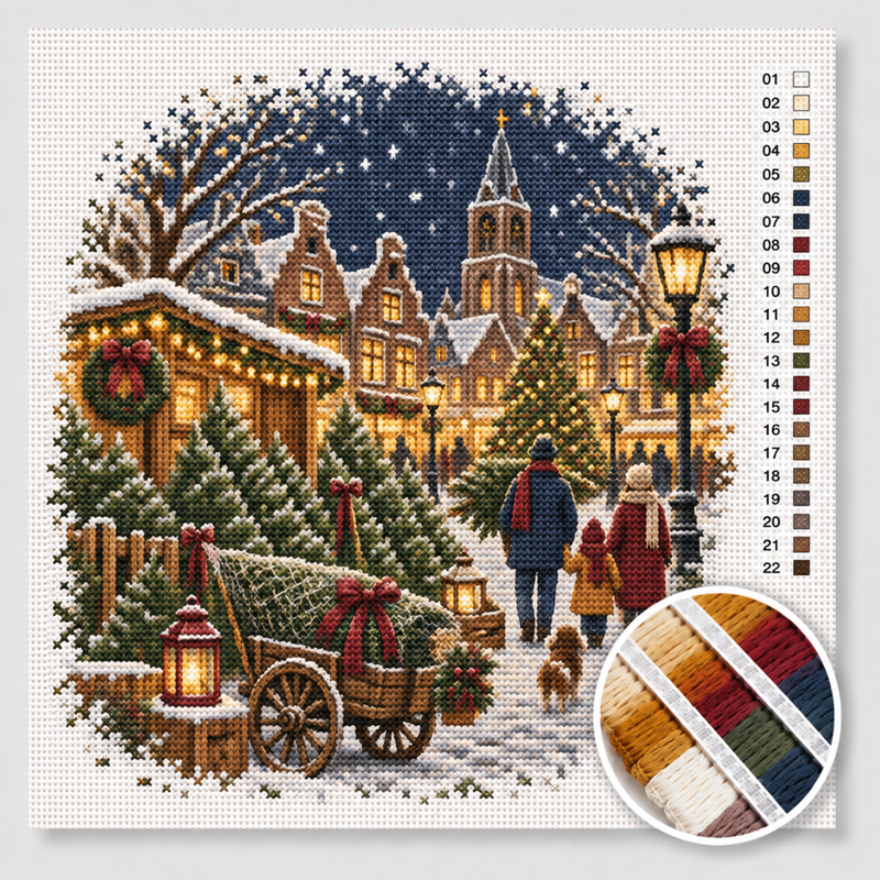 Christmas Tree Sale on the Village Square — Cross Stitch Kit