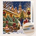 Kerstbomenverkoop op het Dorpsplein – Kleuren op Nummer canvas met stiftenset 1