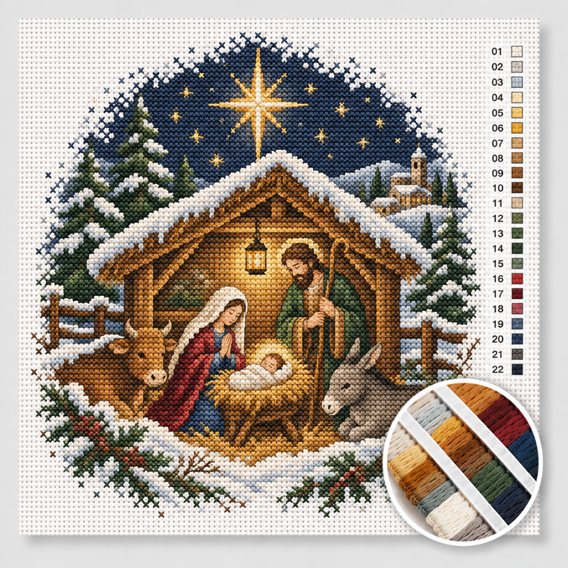 Nativity Stable under the Starry Sky — Cross Stitch Kit