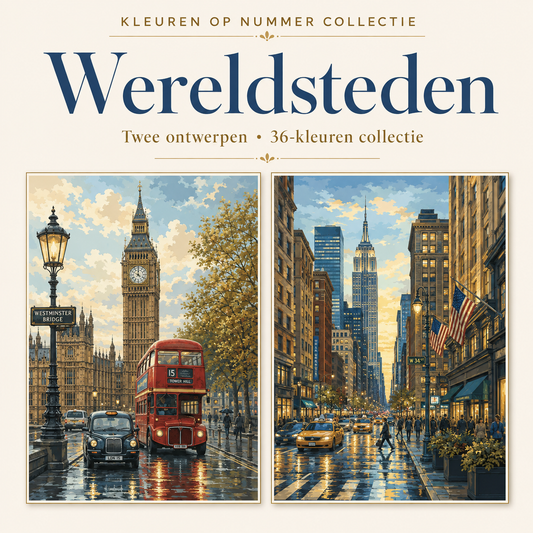 Wereldsteden – Kleuren op Nummer Set met twee ontwerpen