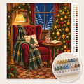 Leesstoel met Plaid bij de Kerstboom – Kleuren op Nummer canvas met stiftenset 1