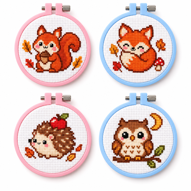 Mini Bundle Woodland Animals — Set of 4 Mini Cross Stitch Kits
