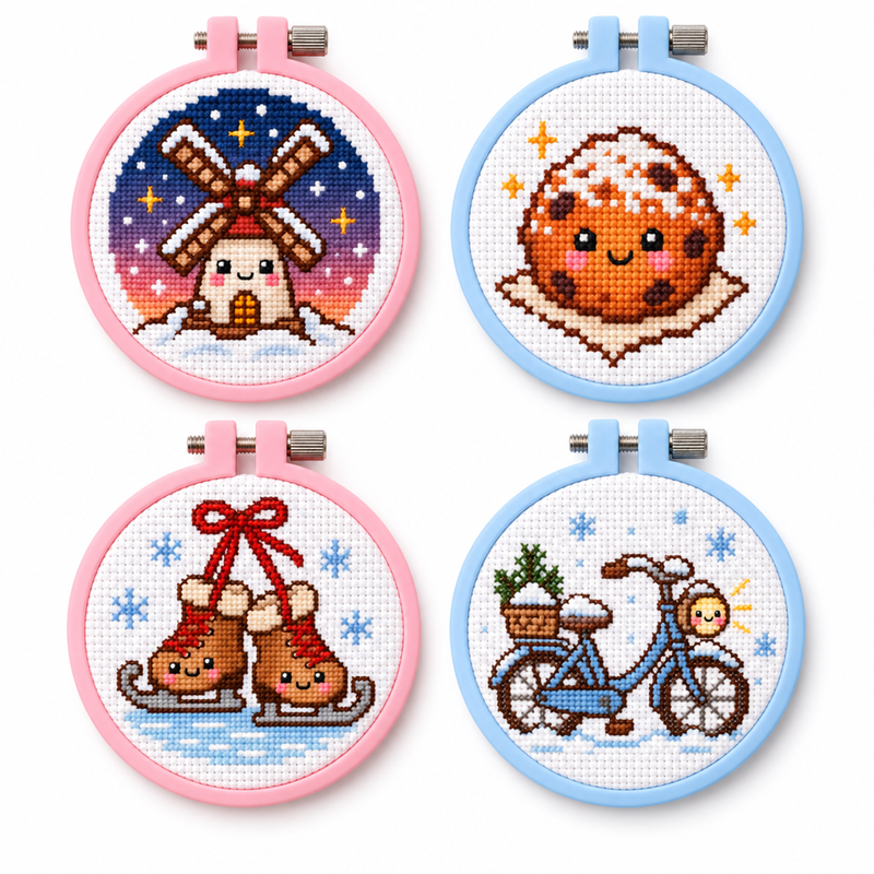 Mini Bundel Hollandse Winter — Set van 4 Mini Kruissteek Kits