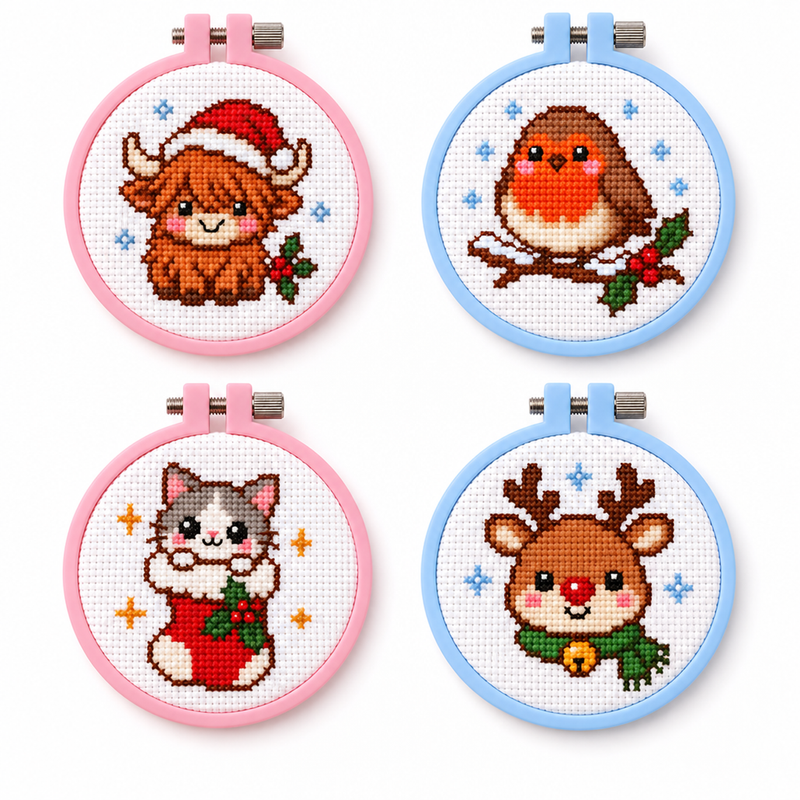 Mini Bundle Christmas Animals — Set of 4 Mini Cross Stitch Kits