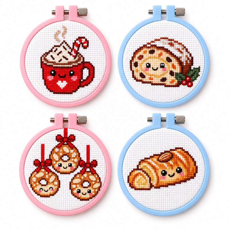 Mini Bundel Kerstlekkers — Set van 4 Mini Kruissteek Kits