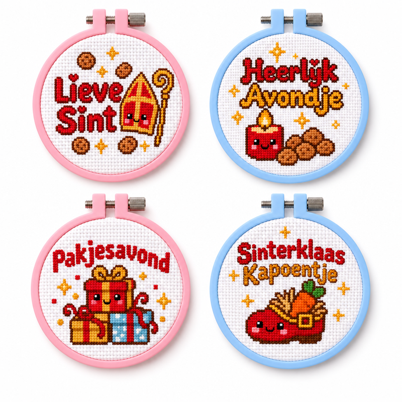 Mini Bundle Sinterklaas in Words — Set of 4 Mini Cross Stitch Kits