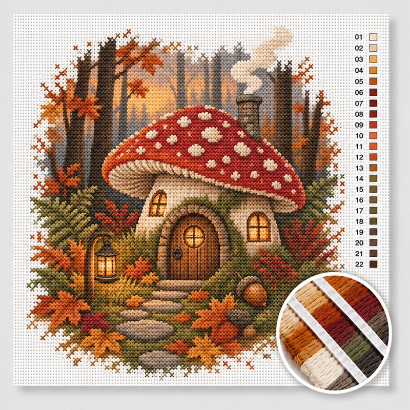 Mushroom House in the Forest — Cross Stitch Kit