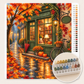 Regenachtige Boekwinkel in de Herfst – Kleuren op Nummer canvas met stiftenset 1
