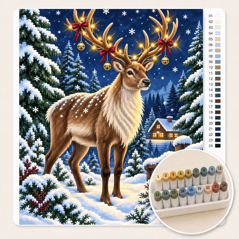 Reindeer with Lights in Its Antlers — Paint by Numbers