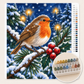 Roodborstje op een Besneeuwde Tak – Kleuren op Nummer canvas met stiftenset 1