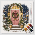 Pink Christmas Front Door with Wreath — Cross Stitch Kit 1