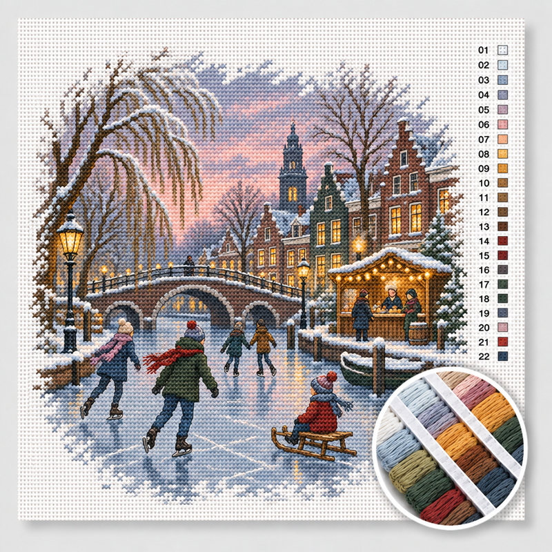 Skaters on the Frozen Canal — Cross Stitch Kit