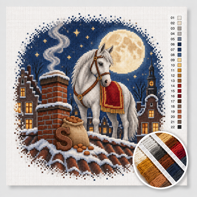 White Horse on the Roof by Moonlight — Cross Stitch Kit