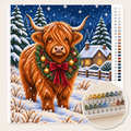 Schotse Hooglander in de Sneeuw met Kerstkrans – Kleuren op Nummer canvas met stiftenset 1