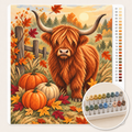 Highland Cow with Autumn Leaves and Pumpkins — Paint by Numbers 1