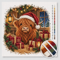 Highland Cow with Christmas Hat and Presents — Cross Stitch Kit 1