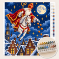 Sinterklaas op zijn Schimmel boven de Daken – Kleuren op Nummer canvas met stiftenset 1
