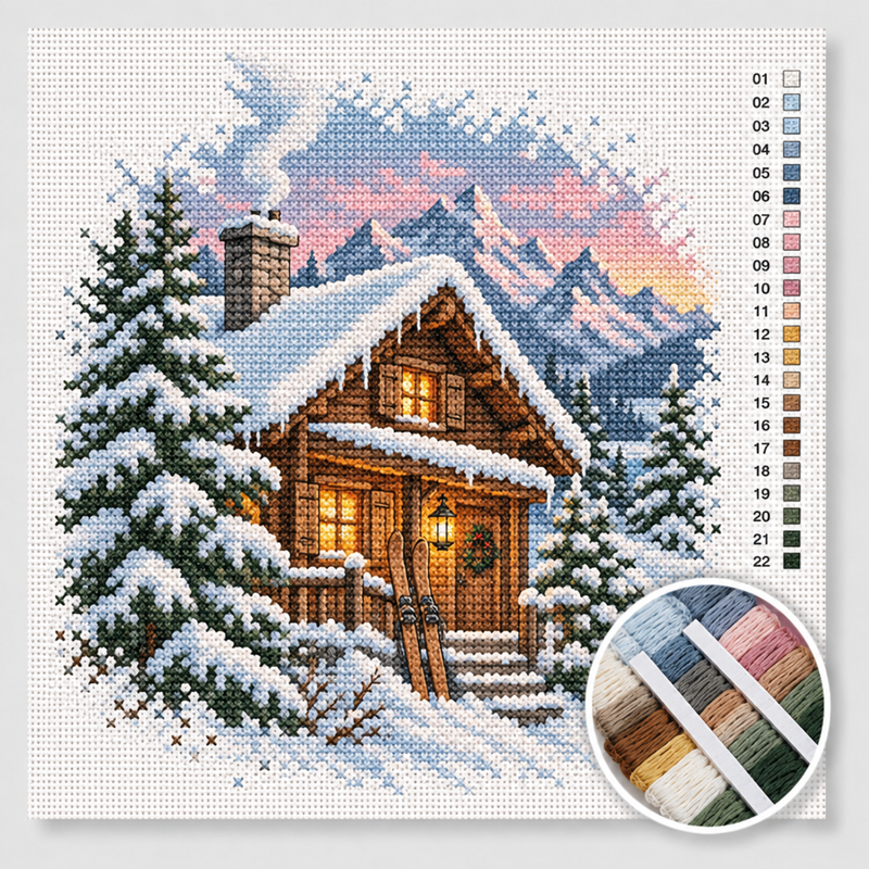 Ski-chalet in de Alpen — Kruissteek Pakket
