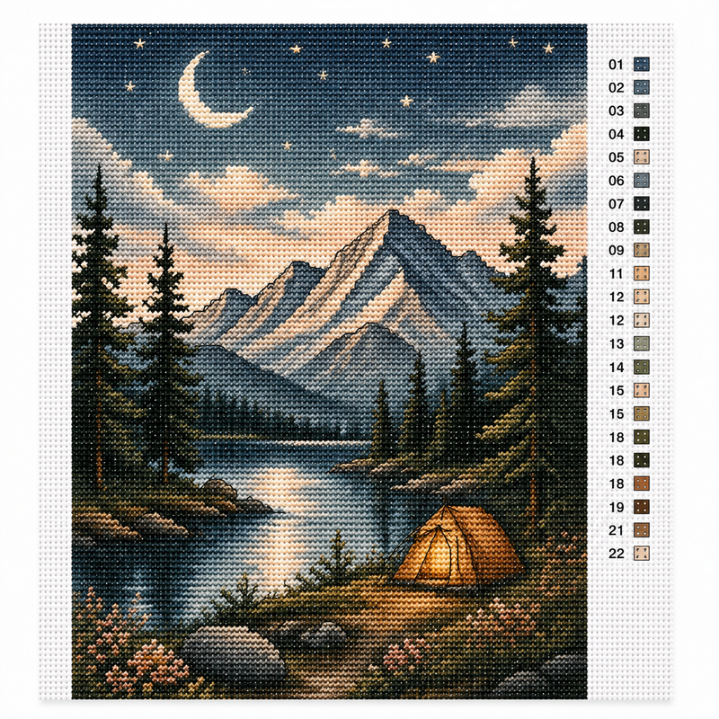 Starry Night at the Mountain Lake — Cross Stitch Kit