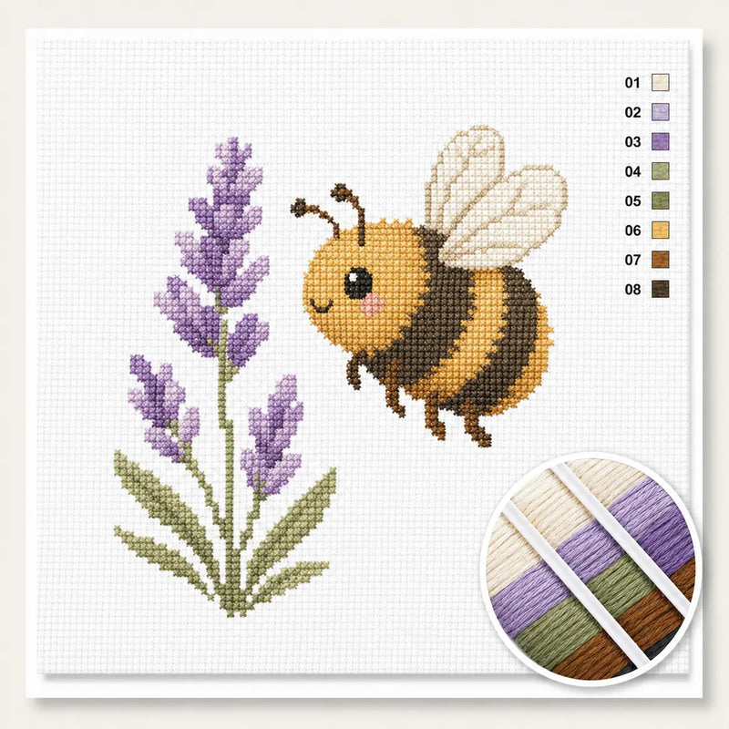 Bumblebee on Lavender — Cross Stitch Kit