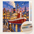 Stoomboot van Sinterklaas in de Haven – Kleuren op Nummer canvas met stiftenset 1