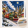 Stoomtrein door het Besneeuwde Kerstdorp – Kleuren op Nummer canvas met stiftenset 1