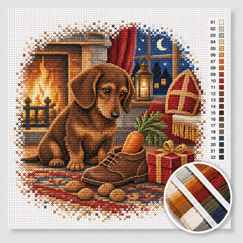 Dachshund by the Shoe — Cross Stitch Kit