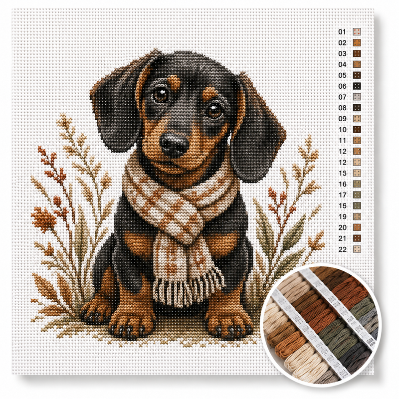 Dachshund with Scarf — Cross Stitch Kit