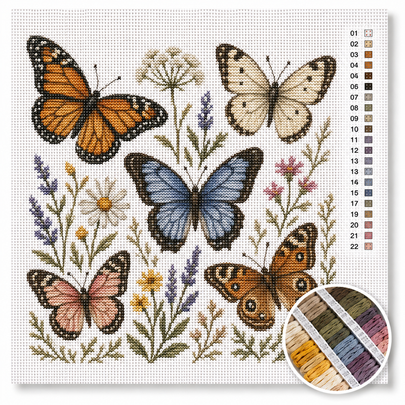 Butterflies & Wildflowers — Cross Stitch Kit
